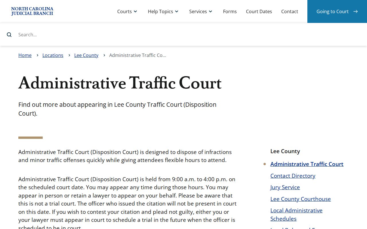 Lee County traffic court records Disposition Court context