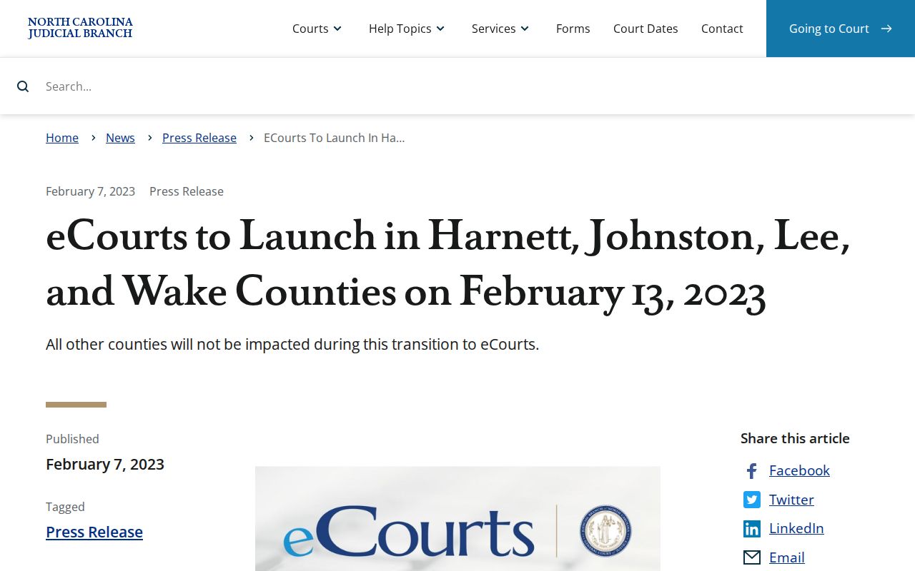 Lee County court docket eCourts pilot announcement