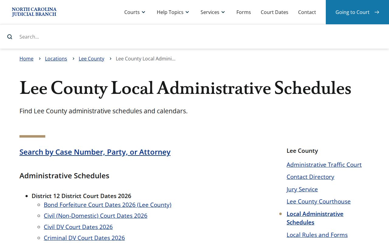 Lee County court docket local administrative schedules